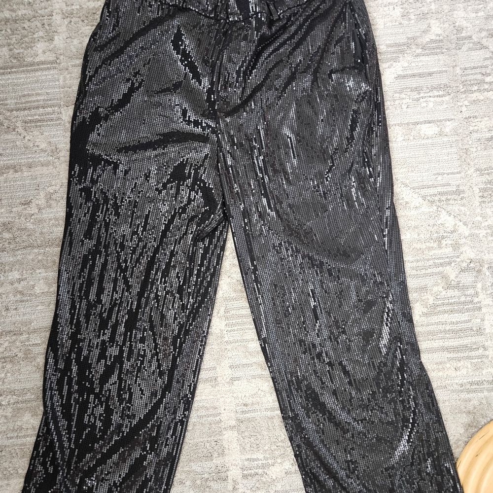Elegant Sequin Black Wide Leg Pants Nina Parker 16W NWT